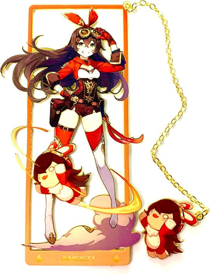 Genshin Impact Amber Metal Bookmark - Anime Figure Merch with 3D Display Box - Birthday Gifts for Fans Friends Gamer Book Lovers - Zllada