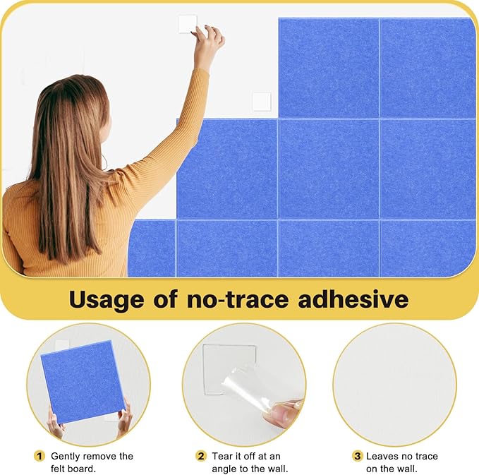 DOLLAR BOSS Large Cork Board for Wall 48" x 36" x 0.5" Bulletin Board 12 Packs Black Cork Board Tiles Self Adhesive Felt Wall Tiles with Pushpins, Corkboard for Office Pin Board Tack Board, Blue