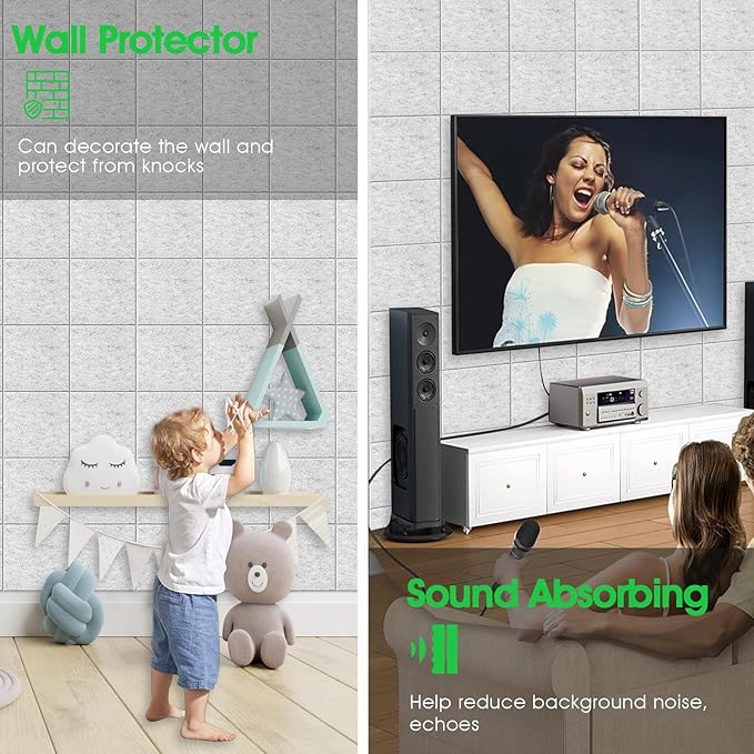 Large Cork Board for Office Wall Decor,48"x36"-12 Pack Felt Wall Tiles with 35 Push Pins, Thicker 0.47in, Felt Bulletin Board Pin Board Cork Boards for Walls - Light Grey