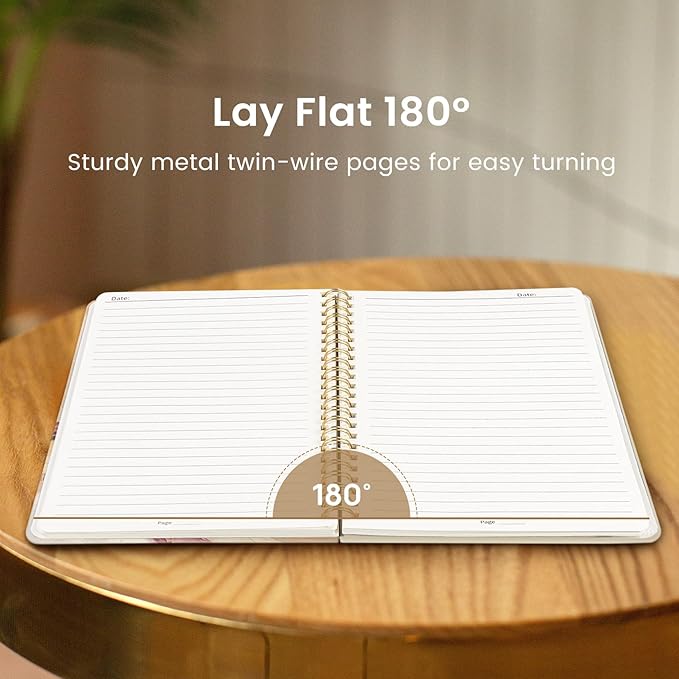 Lined Spiral Journal Notebook for Women, Pretty A5 College Ruled Hardcover Notebook for Work & Note Taking, Cute Aesthetic Journal for Writing, 140 Pages, Landscape