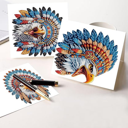 6pcs Diamond Art Painting Kit Greeting Card, Ethnic Rooster 5D DIY Diamond Handmade Holiday Glitter Greeting Card with Envelope, Holiday Gift Congratulation