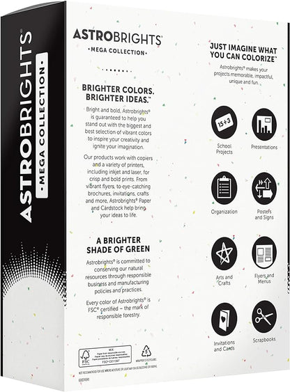 Astrobrights Mega Collection, Colored Cardstock, Bright Confetti White, 320 Sheets, 65 lb/176 gsm, 8.5" x 11" - MORE SHEETS! (91683)