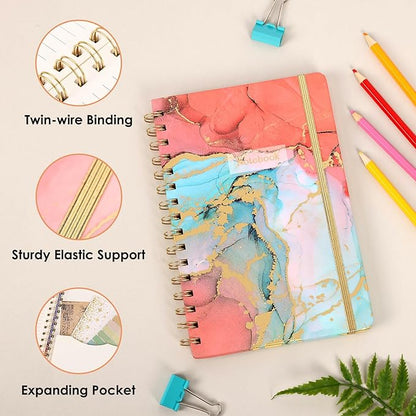 LABUK 3 Pack A5 Spiral Notebook for Women, 160Pages Hardcover Journaling Notebook with Back Pocket, Suitable for School, Office, Home