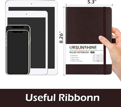 Ruled Notebook/Journal - Classic Lined Journal/Notebook, 5.3'' x 8.26'', Hardcover with Thick Paper, Banded + Pen Holder +Inner Pocket - Brown