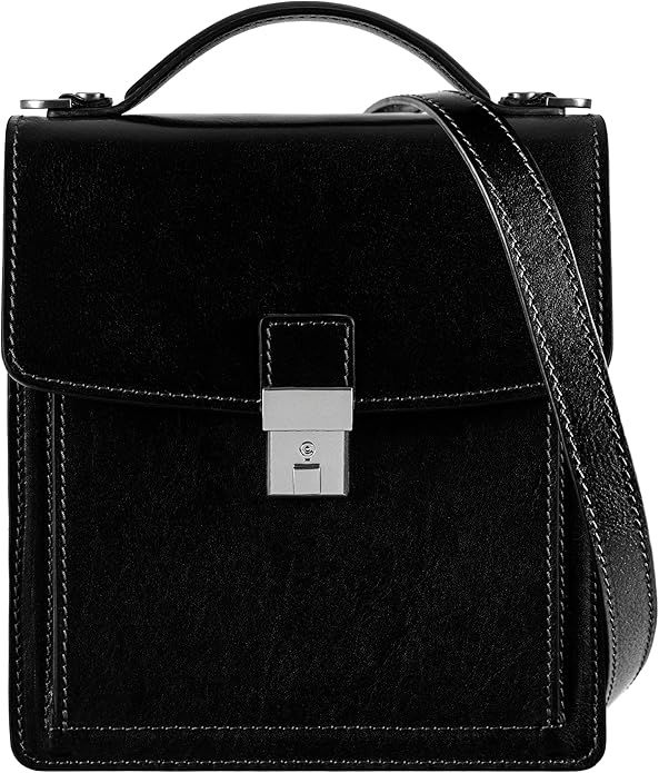 Time Resistance Small Leather Briefcase for Men - Crossbody Bag - Italian Leather Messenger Bag - Gift Box Included