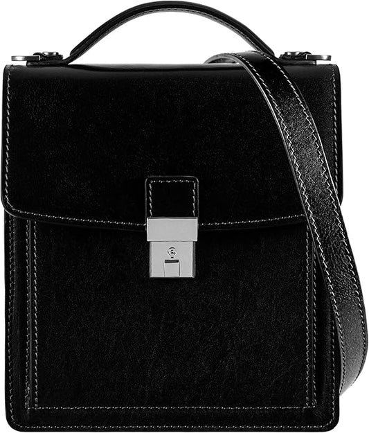 Time Resistance Small Leather Briefcase for Men - Crossbody Bag - Italian Leather Messenger Bag - Gift Box Included