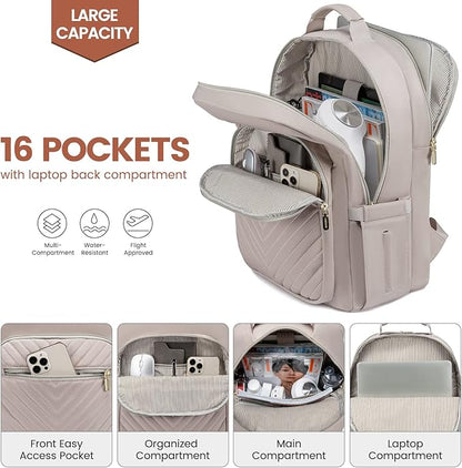LOVEVOOK Laptop Backpack for Women 15.6 inch, Travel Backpack Purse,Professional Laptop Computer Bag,Waterproof Work Business College Teacher Bags Carry on Backpack with USB Port,Taro Grey