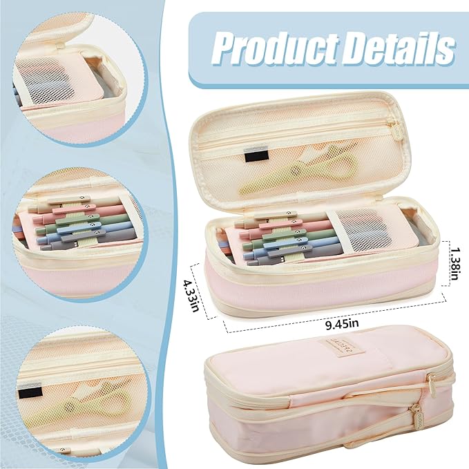 Jutom 39 Pcs Aesthetic Book Annotation Kit Pencil Case Bag with Highlighter Gel Pen 700 Sheets Transparent Sticky Notes Pads Index Tab Bible Study Supplies for School(Pink,Cute Style)