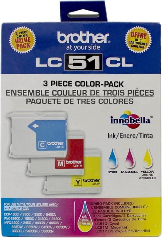 Brother Genuine Standard Yield 3 Pack Color -Ink -Cartridges, LC513PKS, Includes 1 -Cartridge Each of Cyan, Magenta & Yellow, Page Yield Up To 400 Pages/ -Cartridge, Amazon Dash Replenishment -Cartridge, LC51