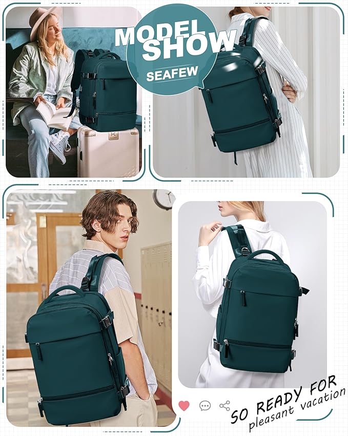 Small Carry on Backpack, Mini Travel Backpack Airplane Approved Weekender Bag for Women Men, Water Resistant Lightweight Daypack with Shoe Compartment, Laptop Backpack for Business, Peacock Blue