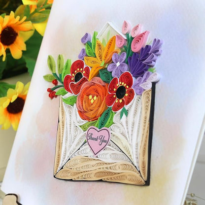 KingKraft Thank You Card, Handmade Colorful Greeting Card, Gratitude Artful Quilling Card for Mom, Sister, Friend, Teacher with Envelope Blank Inside