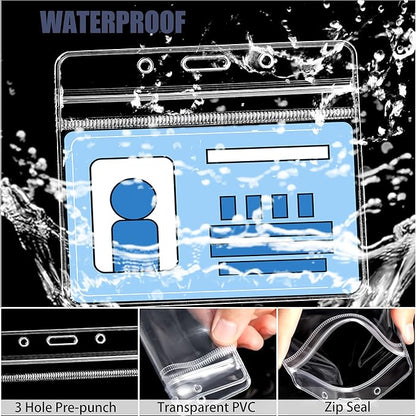 100Pcs Clear Plastic Horizontal Name Tags Badge ID Card Holders and 100Pcs Lanyards with Clip (Navy Blue)