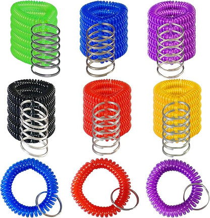 Pack of 36 Colorful Spring Spiral Wrist Coil Key Chain, Wristband Key Ring (Assorted Color)
