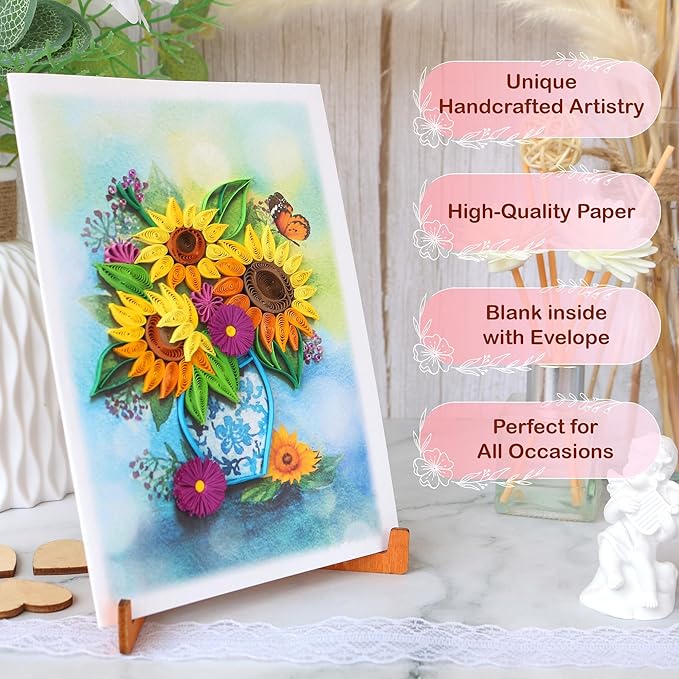 KingKraft Birthday Card for Women, Happy Birthday Card for Mom, Sister, Daughter, Sunflower Quilling Card, Anniversary Card for Wife, Thinking of You, Valentines Day Card, Mothers Day Card