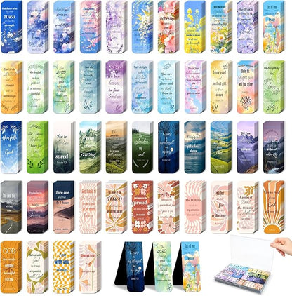 48 Piece Bible Verse Magnetic Bookmarks - Christian Scripture Inspirational Book Marks with Boxes - Religious Motivational Book Marker Prayer Page Clips for Women & Men Reading Gifts