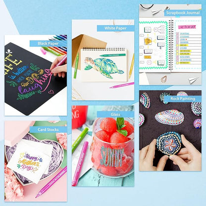 Ohuhu Glitter Markers Pen 12 Glitter Colors Metallic Shimmer Marker Fine Point Tip Water-based Ink for Kids Adults DIY Crafts Greeting Birthday Cards Making Poster Album Scrapbooking Mugs Wood