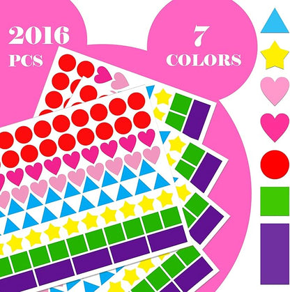 2016 PCS Multi-Shaped Color Coding Stickers 7 Colors 6 Shape Coding Labels Dot Stickers for Toddlers Kid DIY Student Classroom,Office,Etc(Round,Hearts,Stars,Triangle,Square,Rectangle)