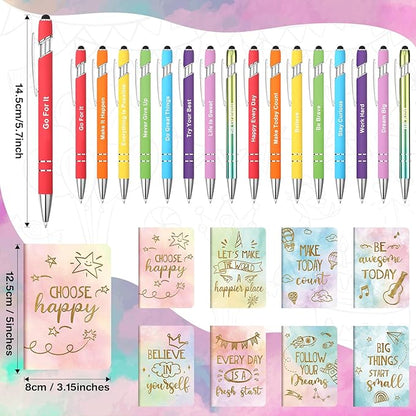 Funrous 32 Pcs Motivational Quote Pens Inspirational Notepads Mini Journal with Ballpoint Pen Small Notebooks Gift Set for Men Women Coworkers, Adult Party Favors Prizes Gift Bulk(Watercolor)