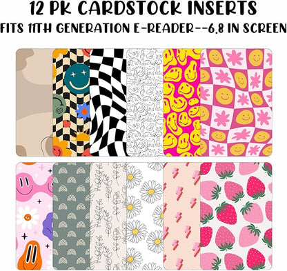 E-reader Cardstock Paper Inserts for Clear Case | 12 pk 4.88 x 6.73” inches Paper White 11th Generation 6.8" Screen Compatible Put Behind Case Colorful Floral Designs Change Out (1856 Design Mix 2)