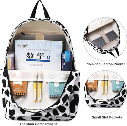 Cow Print School Backpack for Teens Girls, Womens College Bookbags Kids School Bags Laptop Backpacks