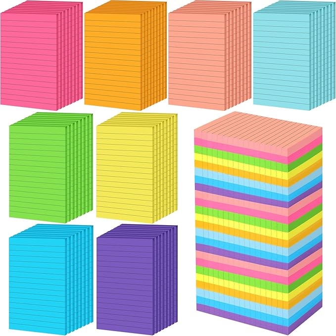 Yexiya 64 Pcs Lined Sticky Notes Self Stick Notes with Lines Bright Assorted Colors Sticky Notes for Home Office Products Post Memos, 1920 Sheets(4 x 6 Inch,Classic Color)