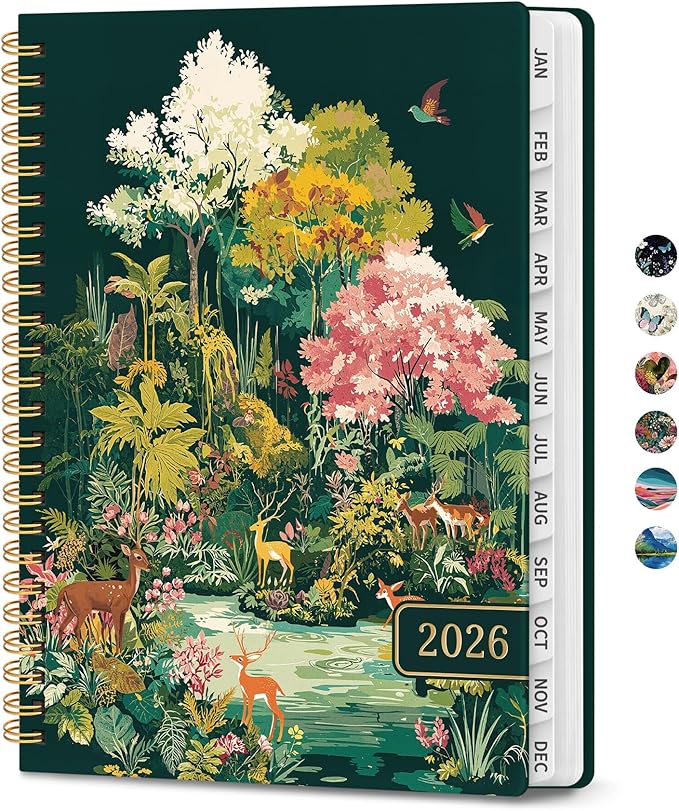 2026 Planner, Weekly and Monthly Planner for Women, January 2026 to December 2026, Pretty Hardcover 2026 Calendar Planner Book with Tabs, Inner Pocket, Spiral Bound, Perfect Office Home School Supplies - 6.3" x 8.5", Enchanted Forest