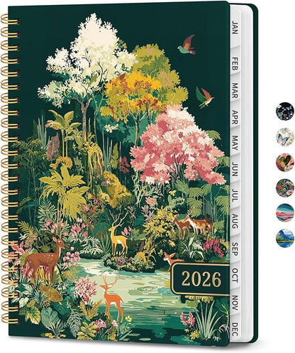 2026 Planner, Weekly and Monthly Planner for Women, January 2026 to December 2026, Pretty Hardcover 2026 Calendar Planner Book with Tabs, Inner Pocket, Spiral Bound, Perfect Office Home School Supplies - 6.3" x 8.5", Enchanted Forest