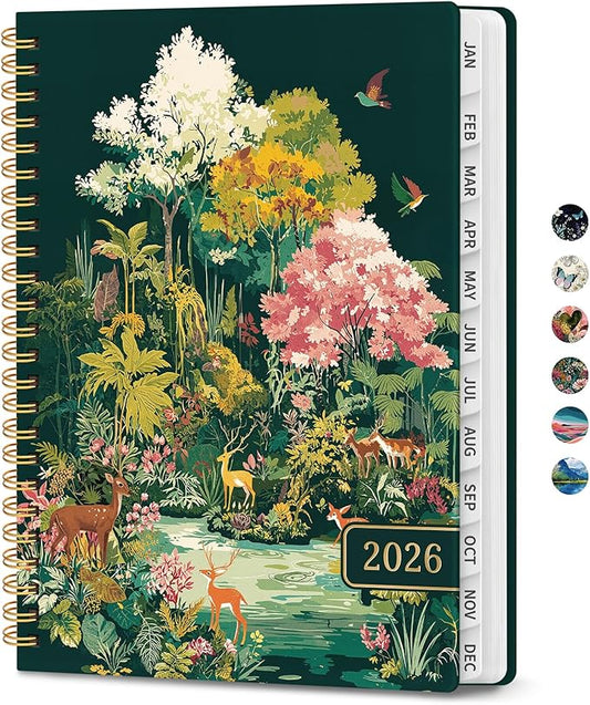 2026 Planner, Weekly and Monthly Planner for Women, January 2026 to December 2026, Pretty Hardcover 2026 Calendar Planner Book with Tabs, Inner Pocket, Spiral Bound, Perfect Office Home School Supplies - 8.5" x 11", Enchanted Forest