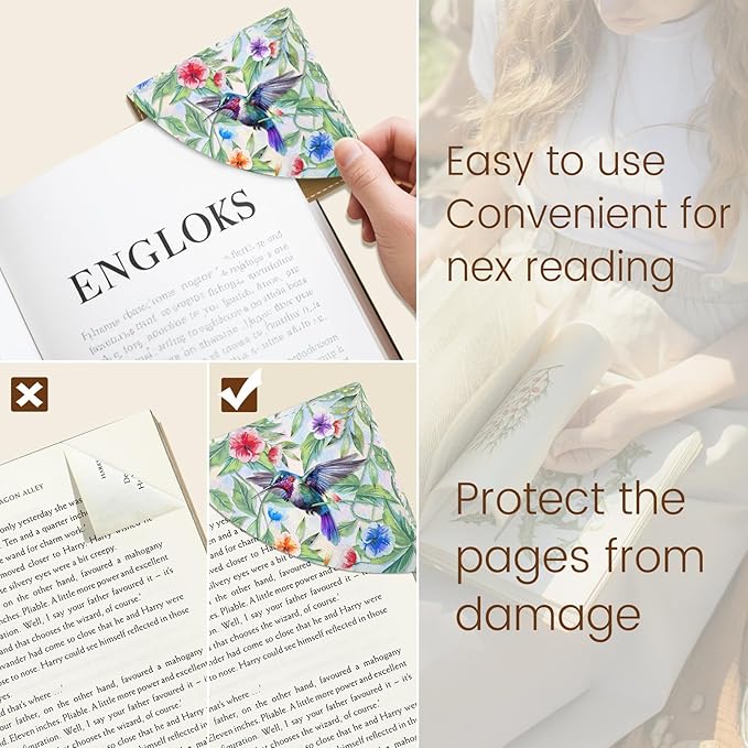 Cute Peacock Hummingbird Chicken Corner Bookmarks, Leather Book Accessories for Book Lovers, 3 Pcs Reading Book Page Markers for Women Men Student Teacher Kids Retirement Birthday Gift
