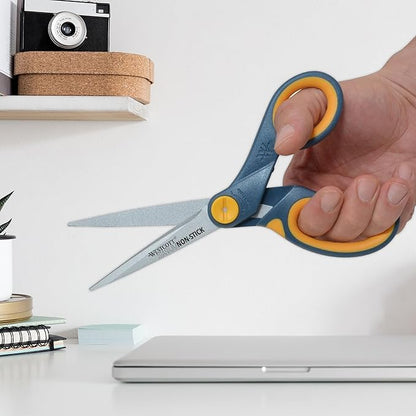 Westcott 8" Titanium-Bonded Non-Stick Scissors For Office & Home, Gray/Yellow, 3 Pack (15454)