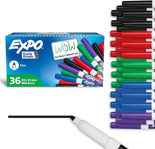 EXPO Low Odor Dry Erase Markers, Fine Tip, Assorted Colors, 36 Count