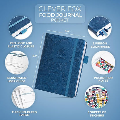 Clever Fox Food Journal Pocket - Daily Food Diary, Meal Planner to Track Calories & Nutrients, Weight Loss Tracker Notebook, 4x5.5” (Mystic Blue)