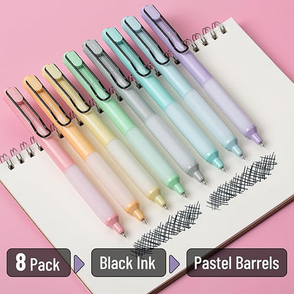 Mr. Pen- Retractable Gel Pens, 8 Pack, Black Ink Gel Pens, Pastel Barrels, Fast Dry, Gel Pens Fine Point 0.5mm, Retractable Pens, Cute Pens, Gel Ink Pens, Aesthetic Pens for Journaling Fine Tip Pens