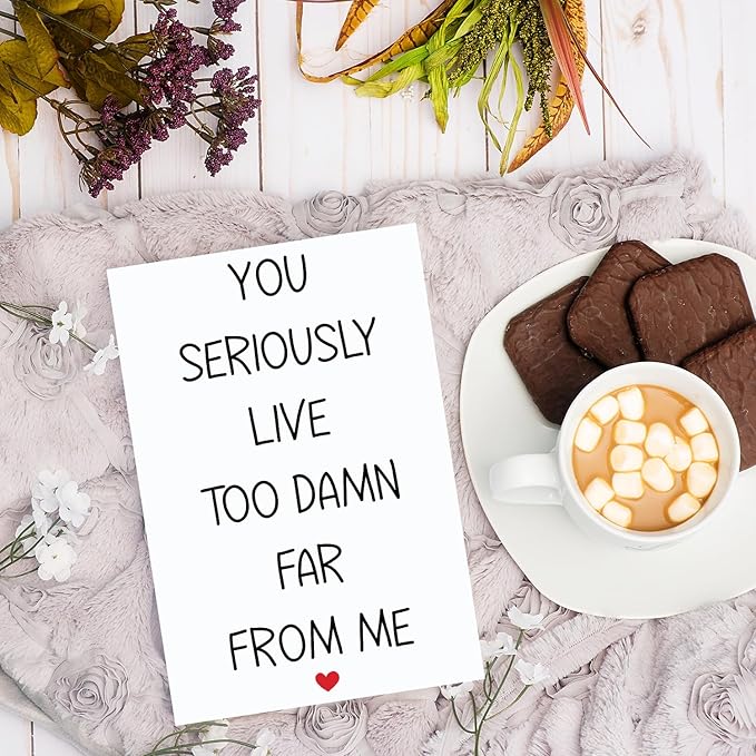 Funny Long Distance Card - You Live too Far, Sarcastic Humor Miss You Card for Best Friends & Family