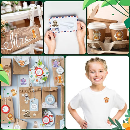 1 Roll Animal Stickers Reward Cute Space Stickers Office Supplies Incentives Sticker Animal Party Favor Decal, 500 Pcs Each Roll(Jungle Animal)