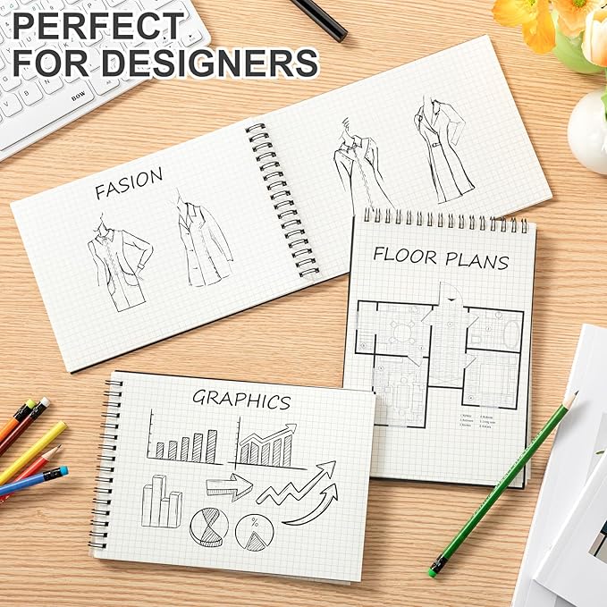 Graph Paper Spiral Notepad A5 Top Wirebound Notepad Grid Notebook Steno Pads Memo Notebook Grid Paper 140 Pages for Writing Sketching Drawing Office Supplies(Black,2 Pack)