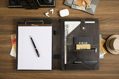 Personalized Leather Padfolio for Lefty, Business Portfolio Binder with Clipboard, Legal Pad Portfolio Folder for Men/Women - Grey