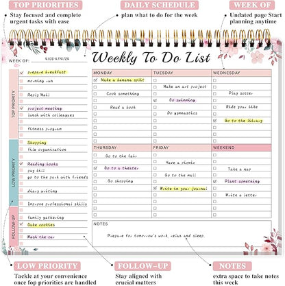 Weekly To Do List Notepad with 52 Undated Sheets（8.5"×11"）- Undated Weekly Desk Planner for Women & Man, School/Office Supplies - Whispering Petal