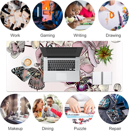 QIYI Large Mouse Pad, PU Leather Desk Blotter Protector, Waterproof Computer Desk Mat, Butterflies Keyboard Mouse Pads, Non Slip Base Home & Office Accessories, Extended Large Size 31.5" x 15.7"