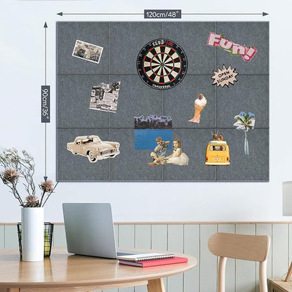 Large Cork Board for Walls with 30 Push Pins-48"X36", Easy to Peel&Stick Vision Bulletin Board Tiles, Black Poster Felt Board Supplies Set Home Office Classroom Corkboard Decor Self Adhesive