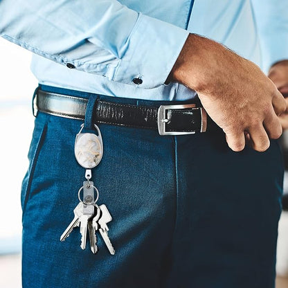 Badge Reels Retractable Double Sided Color Print Pattern Holders with Retractable Keychain and Badge Clip, Durable Nylon Rope, Light Gray Marble