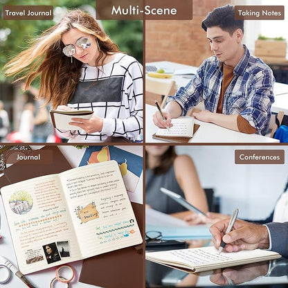 feela 8 Pack Soft Cover Journal Bulk, Notebooks College Ruled for Work, Lined Travel Journal for Women Men, Note Taking Notebook School Supplies Business Writing, 8.2” x 5.5”, A5, Brown