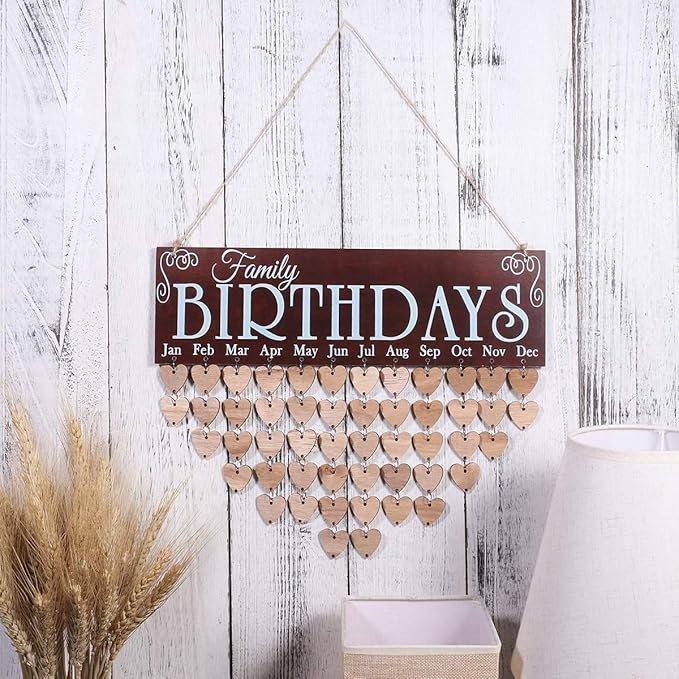 WINOMO Wooden Hanging Reminder Family Birthday Board Plaque Birthday DIY Calendar