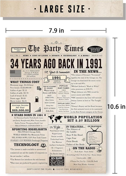 34th Birthday Card Gifts for Men Women, Large 34 Bday Gift Cards for Husband Wife, Happy 34 Year Old Birthday Decorations for Her Him