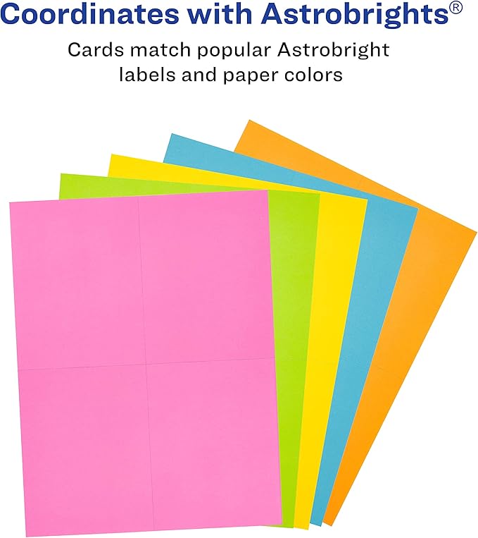 Avery Astrobrights Postcards, 4.25" x 5.5", Assorted Colors, 65 lbs / 176 gsm, Laser/Inkjet, 100 Cards (35704)