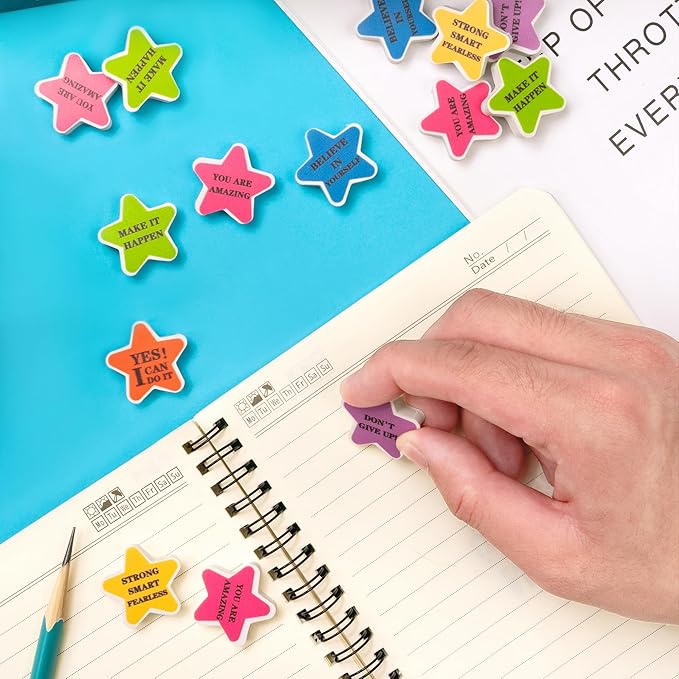 Star Mini Erasers Bulk - Colorful Motivational Star 3D Desk Pet Inspirational Mini Pencil Rubber Eraser Bulk Cute Star-Shaped Novelty Miniture Gift School Reward Party Favor Pack Game Prizes