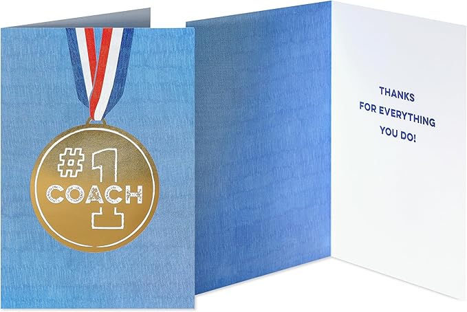 American Greetings Thank You Cards with Envelopes For Coach, Number 1 Coach Medal (8-Count)