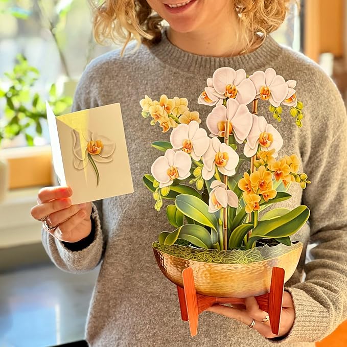 Freshcut Paper Pop Up Cards, Serenity Orchid, 12 Inch Life Sized Forever Flower Bouquet 3D Popup Greeting Card, Birthday Cards, Get Well Gifts, Blank Notecard & Envelope