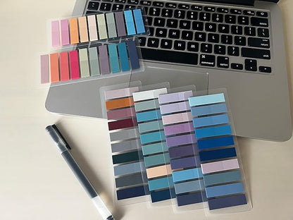 Lysas 1600pcs Page Markers, Morandi Sticky Index Tabs, Transparent Sticky Note Tabs Colored Writable and Repositionable Book Flags Tabs, Aesthetic Strip Index Tabs, 8 Sets