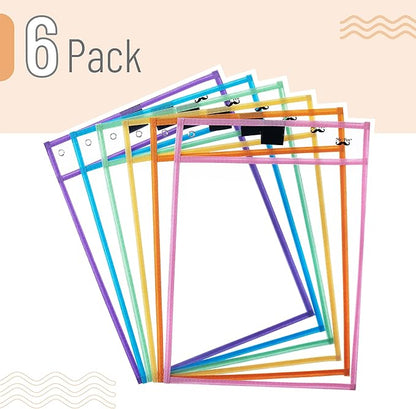 Mr. Pen- Dry Erase Pocket Sleeves, 10 x 14 Inch, 6 Pack, Pastel Colors, Plastic Sleeves, Dry Erase Pockets Reusable Sleeves, Dry Erase Sleeves, Clear Pocket Sleeves, Classroom Sleeves